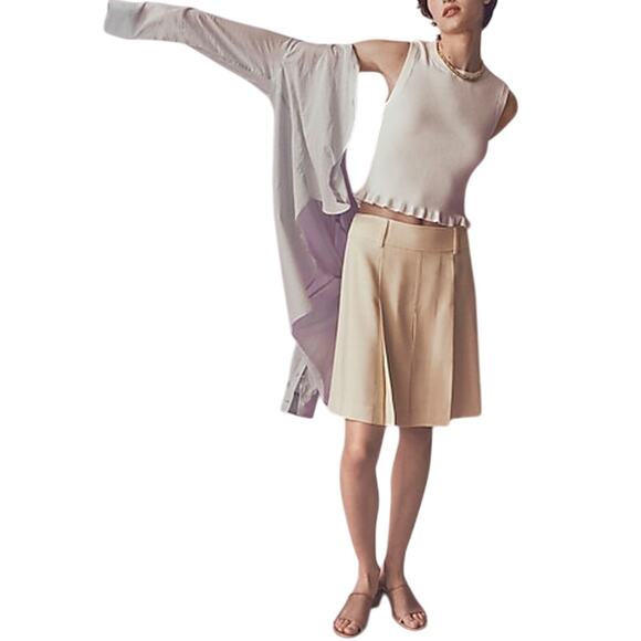 J.Crew Pleated Tan Rayon Knee-Length Skirt Size 0 - Picture 1 of 5